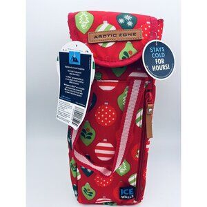 New Arctic Zone Insulated Wine Bottle Carrying Tote Travel Red Ornaments NWT